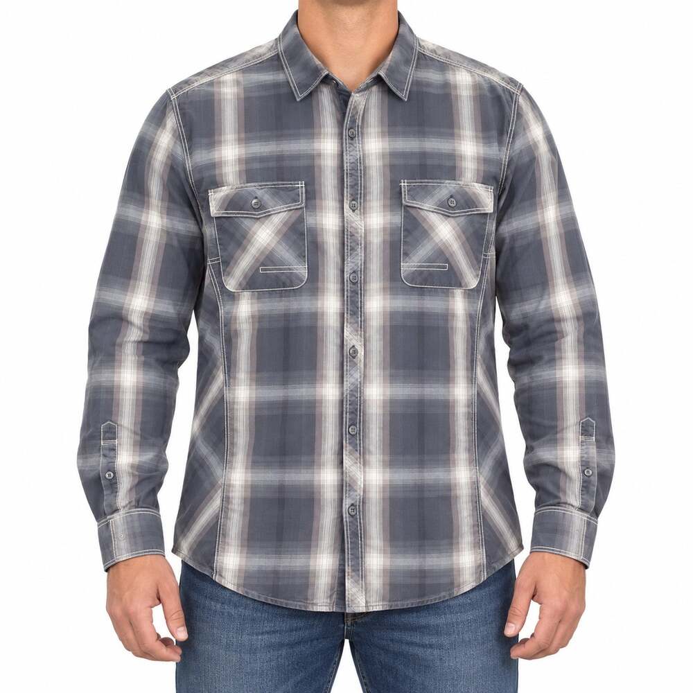 INC International Concepts Shirt Mens XL Gray Plaid Cotton Long Sleeve Button-Up